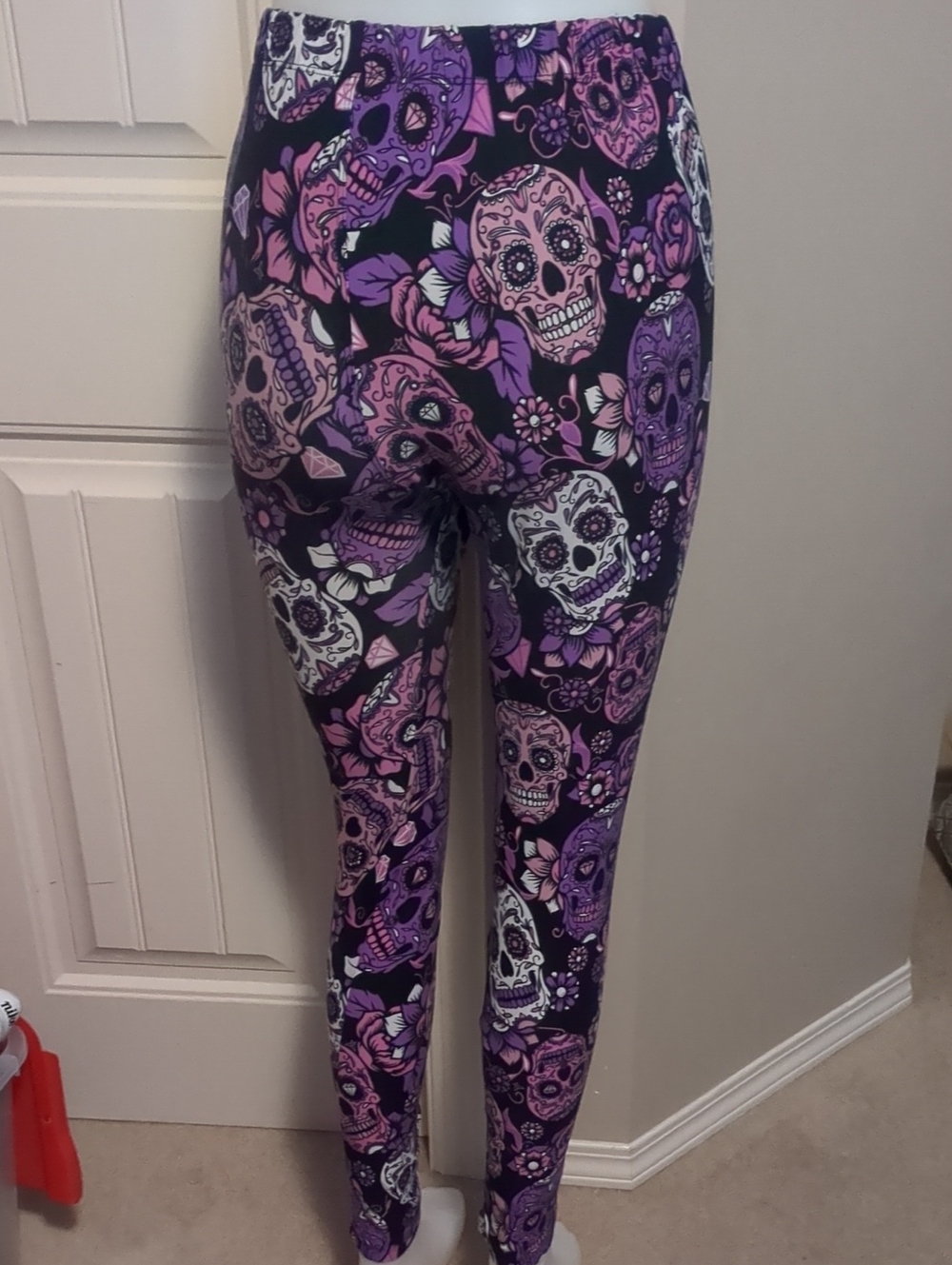 Women's Purple Sugar Skull Print Leggings - Sweetlegs